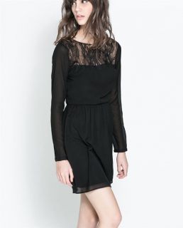Womens Fashion Crewneck Deep V Back Hollow Lace Splice Sexy Mini Dress B4096