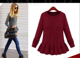 Womens European Fashion Crewneck Twisted Hem Knit Dress Sweaters B3656MS