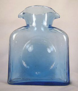 Art Glass Blenko Double Spout Pitcher Carafe Water Bottle Decanter Blue