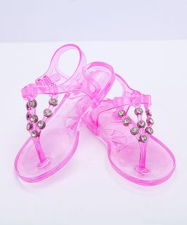 Baby Kids Clear Crystal Detailed Jelly Sandals T Strap Flat Thong Shoes Boy Girl