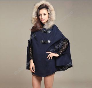Women Poncho Unique Button Hood Winter Loose Coat Jacket Outerwear Cape Princess