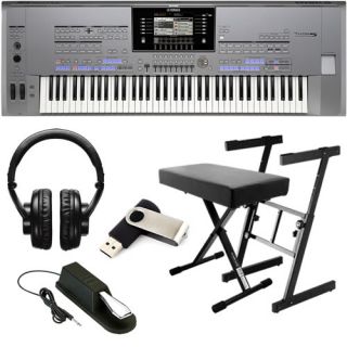 Yamaha TYROS5 76 Arranger Workstation Keyboard Stage Essentials Bundle