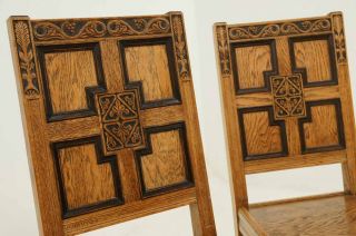 Pair Antique English Arts Crafts Oak Hall Desk Library Chairs