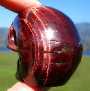 Chatoyant Red Fire Tiger Eye Hand Carved Gemstone Crystal Skull Africa