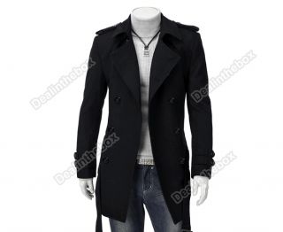 New Men's Fashion Korea Slim Classic Double Breasted Wool Coat Jacket Windbreak