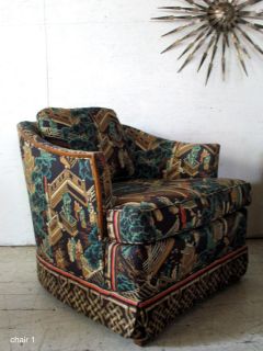 Pair Drexel Barrel Back Lounge Chairs Hollywood Regency Mid Century Modern