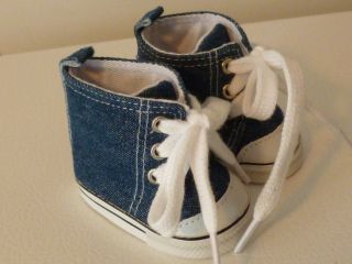 Blue Jean Denim Hi Top Sneakers Tennis Deck Shoes Doll Fit 18"American Girl