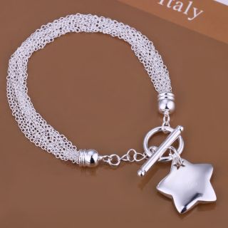 UK USA Fashion Solid Silver Chain Bracelet Bangle Clip Pendant Jewelry Gift Box