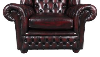 Antique Style Oxblood Buttoned Leather Monks Arm Chair from England