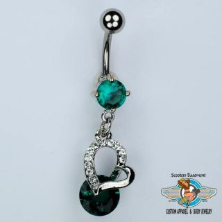 Heart Belly Ring CZ Heart Emerald Floating Solitaire Dangle Navel Ring B10
