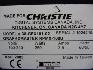 Christie RPMX 100U Graphxmaster Rear Video DLP Projector Module 1147 Lamp Hours