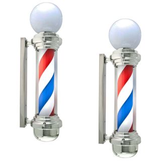 2pc 32" Barber Pole Light Red White Blue Original Metal Rotating Hair Salon Shop