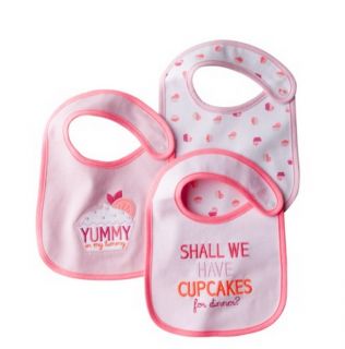 Just One You by Carters Baby Girl 3 Feeding Bibs Pink White Cupcake