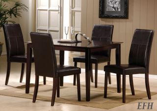 New 5pc Jaspel Casual Dark Brown Cherry Finish Wood Dining Table Set Chairs
