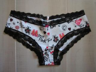 Pink by Victoria's Secret Black White Smily Logo Lace Hipster Fit M