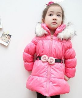 Saucy Girls Lamb Velvet Lining Faux Fur Hoodie Warm Coat Kids Snowsuit Rose Belt