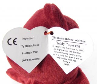 Candy Spelling's Beanie Baby Old Face Cranberry Teddy Bear 1993 1st Gen Tush Tag