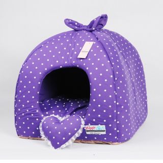Rose Purple Pink Princess Pet Dog Cat Soft Bed House Tent Small Pillow