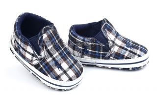 Baby Boy Navy Plaid Crib Shoes Walking Sneakers Size Newborn to 18 Months
