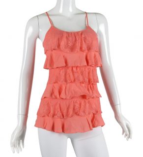 Lace Tiered Ruffle Solid Spaghetti Strap Cute Camis Tank Top Sleeveless T Shirt
