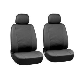 6pc Set Solid All Black Synthetic Faux Leather Low Back Front Bucket Seat Covers