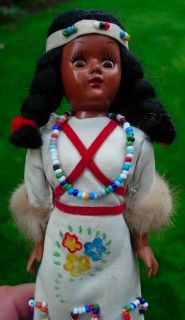 Vintage 1950s Native American Doll w Baby Papoose Leather Bead Clothing