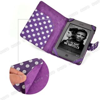 For 6" inch Kobo Touch eReader Leather Case Cover 6" Purple Polka Dot