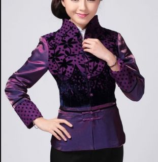 Charming Chinese Women's Silk Embroidery Jacket Coat Purple Sz M L XL 2XL 3XL