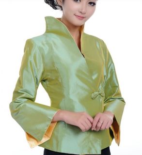 Green Orange Chinese Women's Style Silk Jacket Coat Sz 8 10 12 14 16