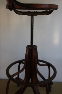 Vintage Industrial Adjustable Draftsman Wood Swivel Drafting Stool Shop Chair