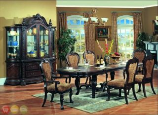 Aurora 11 Piece Formal Dining Room Set w Upholstered Chairs China Cabinet