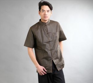 Black Brown Chinese Style Men's 100 Cotton Dress Shirt Sz M L XL 2XL 3XL