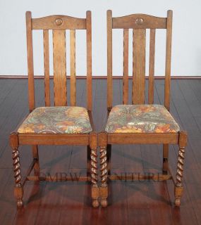 Antique English Solid Oak Jacobean Dining Side Chairs Set 4 c1920’s P04
