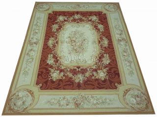 9'x12' Handmade Floral Roses French Aubusson Design Wool Needlepoint Red Rug New