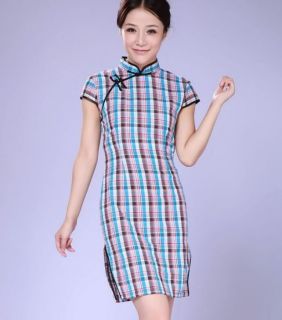 Charming Chinese Women's Cotton Mini Dress Cheongsam Size 6 8 10 12 14