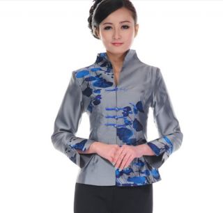 Charming Chinese Women's Silk Jacket Coat Gray Sz M L XL XXL XXXL