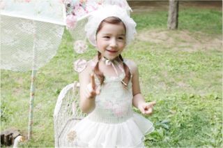 Vintage Inspired Baby Girl One Piece Swimsuit Floral Pattern with Hat 4 5 Years