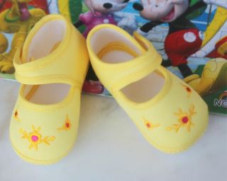 Yellow Embroidery Flower Baby Girls Warm Cotton Cloth Shoes Soft Bottom