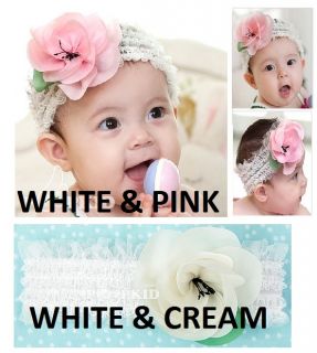 Infant Girl Christening Organza Pink White Bow Headband