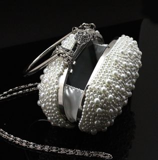 Elegant Pearl Bead Bridal Wedding Prom Evening Wristlet Clutch Purse Bag