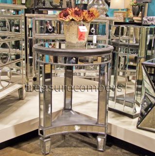 Sophia Round Mirrored End Table Accent Glam Nightstand