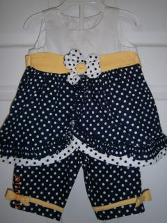 Girls Bonnie Baby Capri Pants Set Outfit Navy Blue and Yellow Size 18 Months