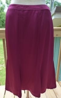 Ann Taylor Womens Dark Fuchsia Magenta Flared Satin Skirt Sz 10 Lined