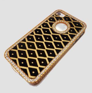 KC24 Bling Shiny Rhinestones Gold Color Edge Case Cover for iPhone 4 4S New