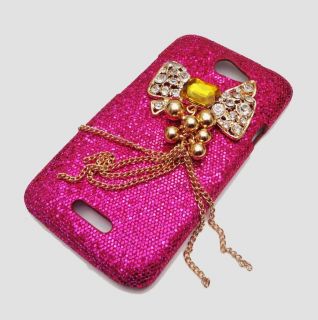 HTC5 Bling Shiny Deluxe Shiny Bow Rose Red Blingy Case Cover for HTC One x New P