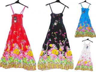Girls Flower Print Rainbow Hem Strap Summer Maxi Dress 2 12 yrs New