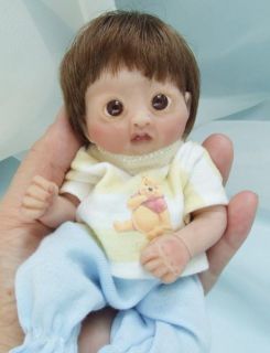 OOAK Sculpted Baby Toddler Boy Polymer Clay Art Doll Collectible Poseable