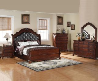 Brown Cherry Traditional Cal King 5 PC Bedroom Set C201911KW