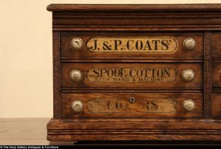 Coats Antique 1900 Oak Spool Cabinet Desk Jewelry Chest