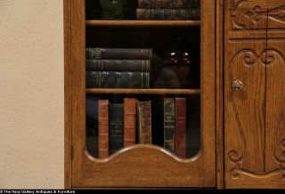 Oak 1900 Antique Secretary Desk Bookcase Wavy Glass Door